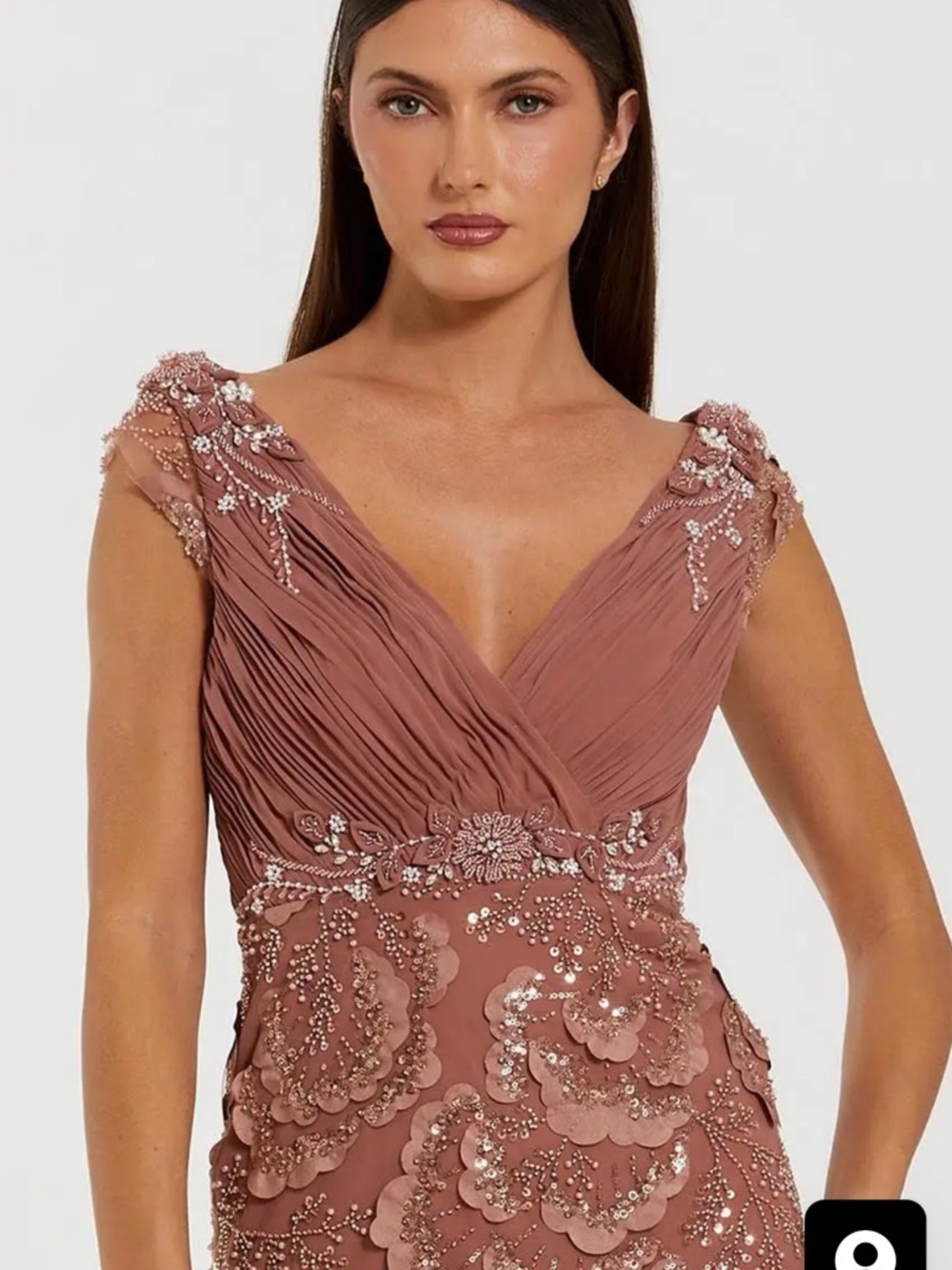 ✨NWT✨Stunning Never Worn Mac Duggal Pink Floral Beaded Chiffon V-Neck Gown - Picture 2 of 7